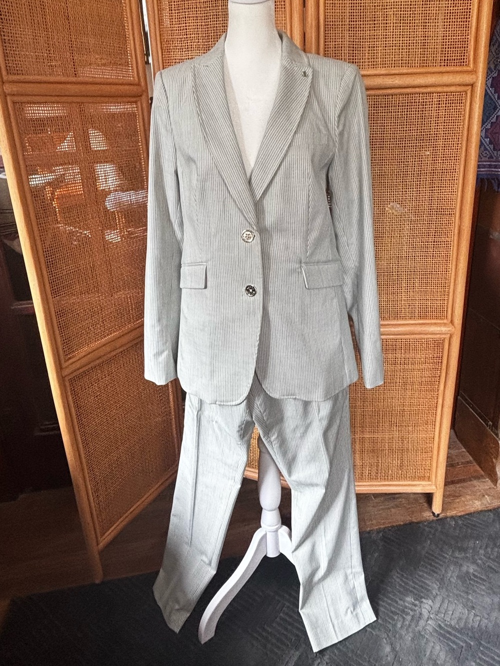 Tommy Hilfiger Light Gray Pinstripe Women's Pantsuit